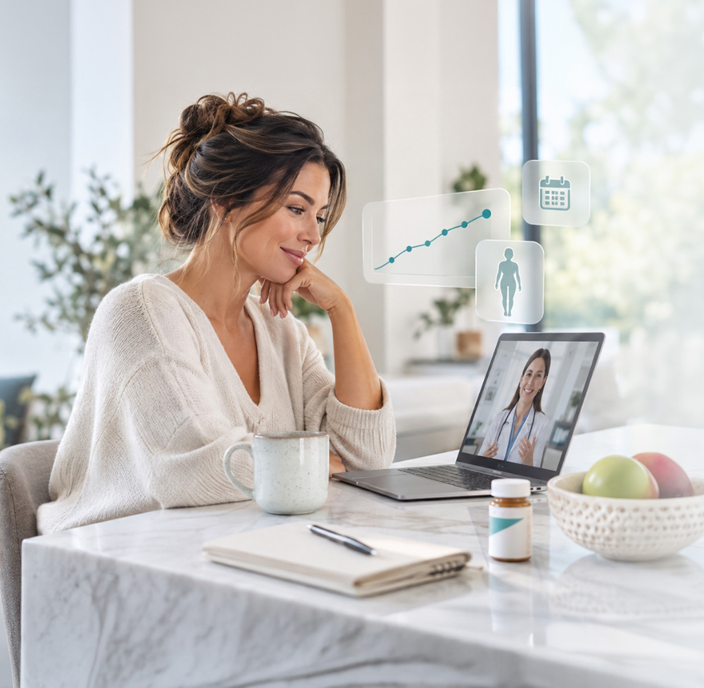 Woman consulting doctor in video consultation